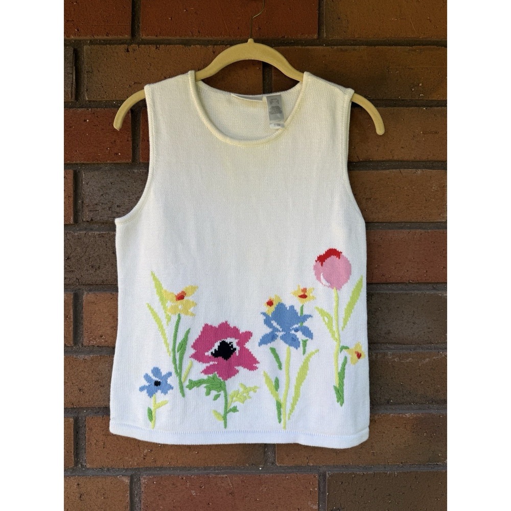 Liz Claiborne Sleeveless Sweater Knit Floral Cotton Vest | Size Petite‎ Small